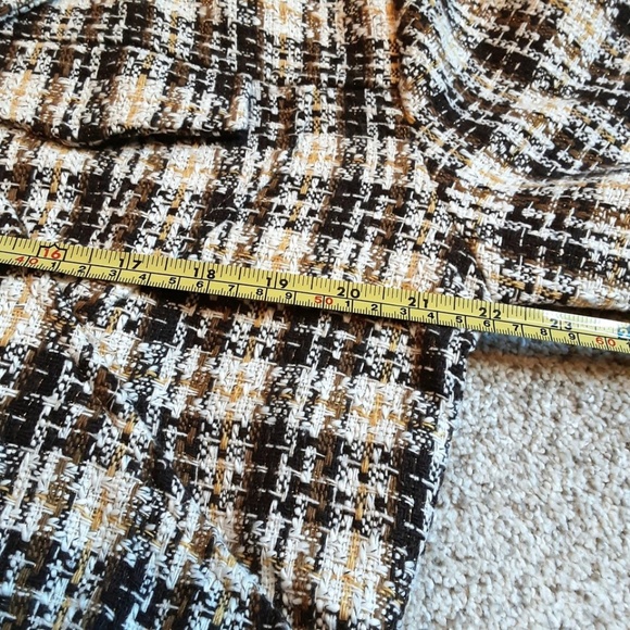 NWT Oversized Boho Crop Jacket Blazer Brown Cream Tweed Metallic Gold Sz S - Picture 9 of 15